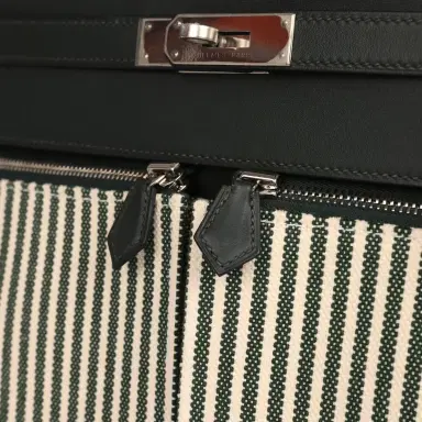 HERMÈS Hermes Kelly Lakis 35 Vert Anglais Swift, Toile Riga Palladium Hardware | Thumbnail 8 HERMÈS Hermes Kelly Lakis 35 Vert Anglais Swift, Toile Riga Palladium Hardware | Thumbnail 8