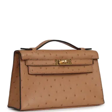 HERMÈS Hermes Kelly Pochette Chai Ostrich Gold Hardware | Thumbnail 2 HERMÈS Hermes Kelly Pochette Chai Ostrich Gold Hardware | Thumbnail 2