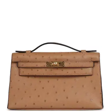 HERMÈS Hermes Kelly Pochette Chai Ostrich Gold Hardware | Thumbnail 1 HERMÈS Hermes Kelly Pochette Chai Ostrich Gold Hardware | Thumbnail 1