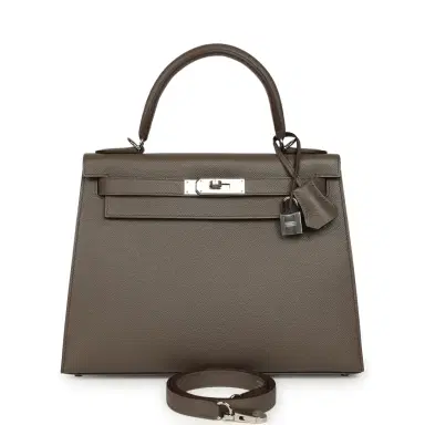 HERMÈS Hermes Kelly Sellier 28 Etain Epsom Palladium Hardware | Thumbnail 1 HERMÈS Hermes Kelly Sellier 28 Etain Epsom Palladium Hardware | Thumbnail 1