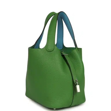HERMÈS Hermes Picotin Lock 18 Eclat Vert Yucca Clemence, Celeste Swift Palladium Hardware | Thumbnail 2 HERMÈS Hermes Picotin Lock 18 Eclat Vert Yucca Clemence, Celeste Swift Palladium Hardware | Thumbnail 2