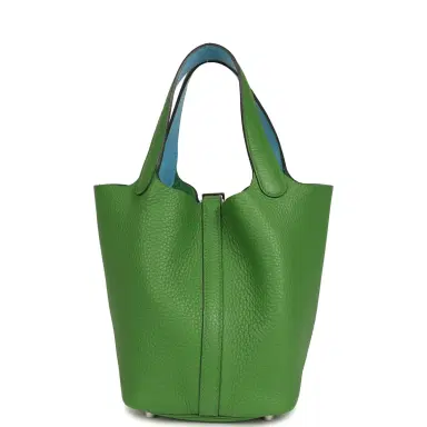 HERMÈS Hermes Picotin Lock 18 Eclat Vert Yucca Clemence, Celeste Swift Palladium Hardware | Thumbnail 4 HERMÈS Hermes Picotin Lock 18 Eclat Vert Yucca Clemence, Celeste Swift Palladium Hardware | Thumbnail 4
