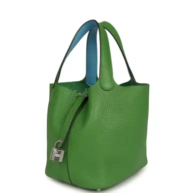 HERMÈS Hermes Picotin Lock 18 Eclat Vert Yucca Clemence, Celeste Swift Palladium Hardware | Thumbnail 5 HERMÈS Hermes Picotin Lock 18 Eclat Vert Yucca Clemence, Celeste Swift Palladium Hardware | Thumbnail 5