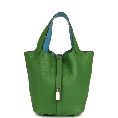 HERMÈS Hermes Picotin Lock 18 Eclat Vert Yucca Clemence, Celeste Swift Palladium Hardware | Thumbnail 1 HERMÈS Hermes Picotin Lock 18 Eclat Vert Yucca Clemence, Celeste Swift Palladium Hardware | Thumbnail 1