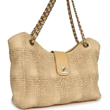 Chanel Pre-owned Chanel Small Shopping Bag Beige Braided Raffia Light Gold Hardware | Thumbnail 2 Chanel Pre-owned Chanel Small Shopping Bag Beige Braided Raffia Light Gold Hardware | Thumbnail 2