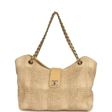 Chanel Pre-owned Chanel Small Shopping Bag Beige Braided Raffia Light Gold Hardware | Thumbnail 7 Chanel Pre-owned Chanel Small Shopping Bag Beige Braided Raffia Light Gold Hardware | Thumbnail 7