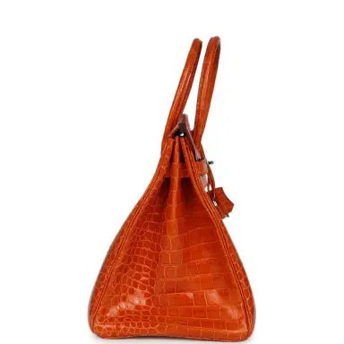 HERMÈS Pre-owned Hermes Birkin 35 Orange Shiny Porosus Crocodile Palladium Hardware | Thumbnail 3 HERMÈS Pre-owned Hermes Birkin 35 Orange Shiny Porosus Crocodile Palladium Hardware | Thumbnail 3