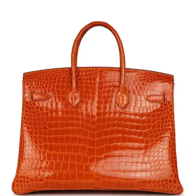 HERMÈS Pre-owned Hermes Birkin 35 Orange Shiny Porosus Crocodile Palladium Hardware | Thumbnail 4 HERMÈS Pre-owned Hermes Birkin 35 Orange Shiny Porosus Crocodile Palladium Hardware | Thumbnail 4