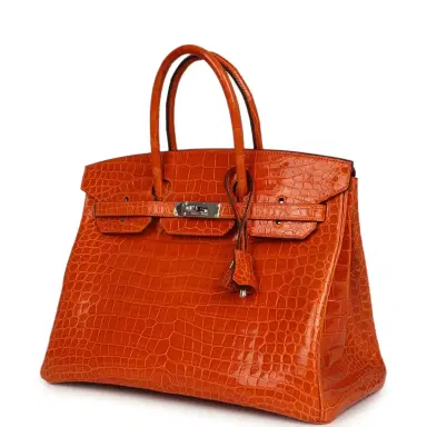 HERMÈS Pre-owned Hermes Birkin 35 Orange Shiny Porosus Crocodile Palladium Hardware | Thumbnail 5 HERMÈS Pre-owned Hermes Birkin 35 Orange Shiny Porosus Crocodile Palladium Hardware | Thumbnail 5