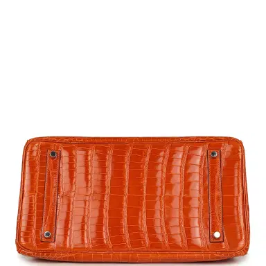 HERMÈS Pre-owned Hermes Birkin 35 Orange Shiny Porosus Crocodile Palladium Hardware | Thumbnail 6 HERMÈS Pre-owned Hermes Birkin 35 Orange Shiny Porosus Crocodile Palladium Hardware | Thumbnail 6