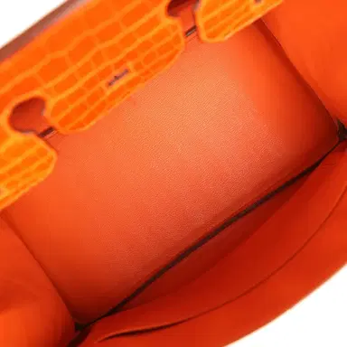 HERMÈS Pre-owned Hermes Birkin 35 Orange Shiny Porosus Crocodile Palladium Hardware | Thumbnail 8 HERMÈS Pre-owned Hermes Birkin 35 Orange Shiny Porosus Crocodile Palladium Hardware | Thumbnail 8