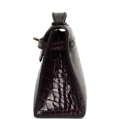 HERMÈS Pre-owned Hermes Kelly Pochette Aubergine Shiny Alligator Mississippiensis Gold Hardware | Thumbnail 3 HERMÈS Pre-owned Hermes Kelly Pochette Aubergine Shiny Alligator Mississippiensis Gold Hardware | Thumbnail 3