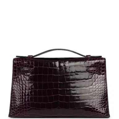 HERMÈS Pre-owned Hermes Kelly Pochette Aubergine Shiny Alligator Mississippiensis Gold Hardware | Thumbnail 4 HERMÈS Pre-owned Hermes Kelly Pochette Aubergine Shiny Alligator Mississippiensis Gold Hardware | Thumbnail 4