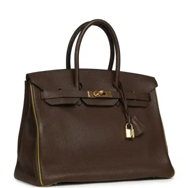 HERMÈS Pre-owned Hermes Special Order (HSS) Birkin 35 Chocolat Verso Togo Gold Hardware | Thumbnail 2 HERMÈS Pre-owned Hermes Special Order (HSS) Birkin 35 Chocolat Verso Togo Gold Hardware | Thumbnail 2