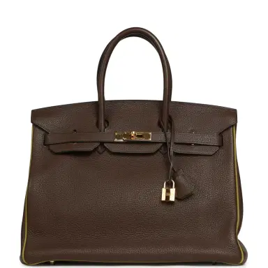 HERMÈS Pre-owned Hermes Special Order (HSS) Birkin 35 Chocolat Verso Togo Gold Hardware | Thumbnail 1 HERMÈS Pre-owned Hermes Special Order (HSS) Birkin 35 Chocolat Verso Togo Gold Hardware | Thumbnail 1