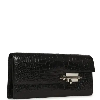 HERMÈS Pre-owned Hermes Verrou Clutch Black Matte Alligator Mississippiensis Palladium Hardware | Thumbnail 2 HERMÈS Pre-owned Hermes Verrou Clutch Black Matte Alligator Mississippiensis Palladium Hardware | Thumbnail 2