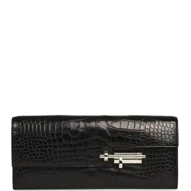 HERMÈS Pre-owned Hermes Verrou Clutch Black Matte Alligator Mississippiensis Palladium Hardware | Thumbnail 1 HERMÈS Pre-owned Hermes Verrou Clutch Black Matte Alligator Mississippiensis Palladium Hardware | Thumbnail 1