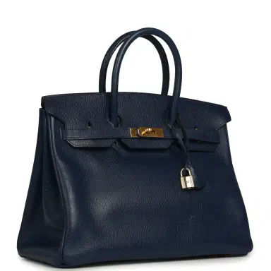 HERMÈS Vintage Hermes Birkin 35 Bleu Marine Ardennes Gold Hardware | Thumbnail 2 HERMÈS Vintage Hermes Birkin 35 Bleu Marine Ardennes Gold Hardware | Thumbnail 2
