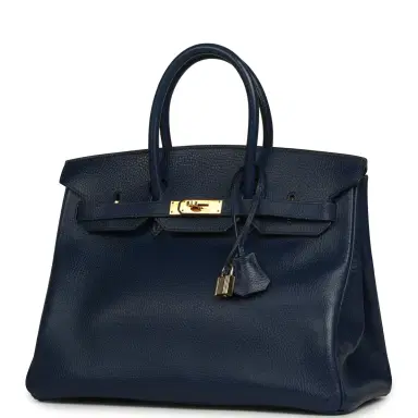 HERMÈS Vintage Hermes Birkin 35 Bleu Marine Ardennes Gold Hardware | Thumbnail 5 HERMÈS Vintage Hermes Birkin 35 Bleu Marine Ardennes Gold Hardware | Thumbnail 5