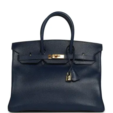 HERMÈS Vintage Hermes Birkin 35 Bleu Marine Ardennes Gold Hardware | Thumbnail 1 HERMÈS Vintage Hermes Birkin 35 Bleu Marine Ardennes Gold Hardware | Thumbnail 1