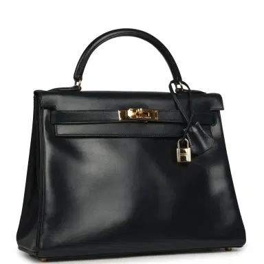 HERMÈS Vintage Hermes Kelly Sellier 32 Bleu Indigo Box Gold Hardware | Thumbnail 2 HERMÈS Vintage Hermes Kelly Sellier 32 Bleu Indigo Box Gold Hardware | Thumbnail 2