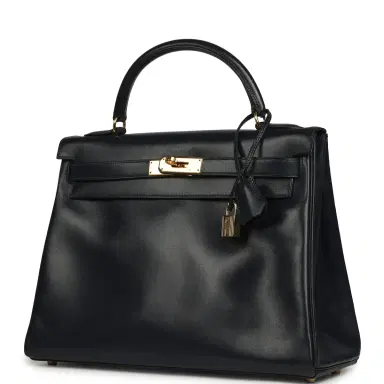 HERMÈS Vintage Hermes Kelly Sellier 32 Bleu Indigo Box Gold Hardware | Thumbnail 4 HERMÈS Vintage Hermes Kelly Sellier 32 Bleu Indigo Box Gold Hardware | Thumbnail 4