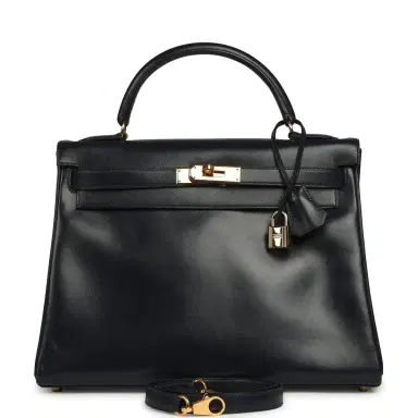 HERMÈS Vintage Hermes Kelly Sellier 32 Bleu Indigo Box Gold Hardware | Thumbnail 1 HERMÈS Vintage Hermes Kelly Sellier 32 Bleu Indigo Box Gold Hardware | Thumbnail 1
