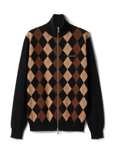 Miu Miu Argyle Cashmere Zip-Up Cardigan | Thumbnail 1 Miu Miu Argyle Cashmere Zip-Up Cardigan | Thumbnail 1