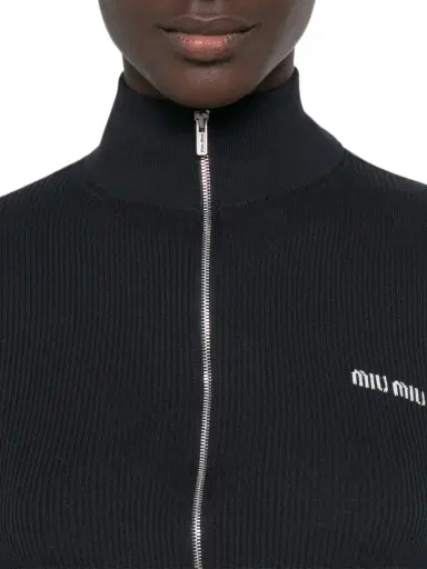 Miu Miu Cotton Zip-Up Cardigan | Thumbnail 5 Miu Miu Cotton Zip-Up Cardigan | Thumbnail 5