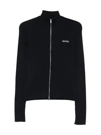 Miu Miu Cotton Zip-Up Cardigan | Thumbnail 1 Miu Miu Cotton Zip-Up Cardigan | Thumbnail 1