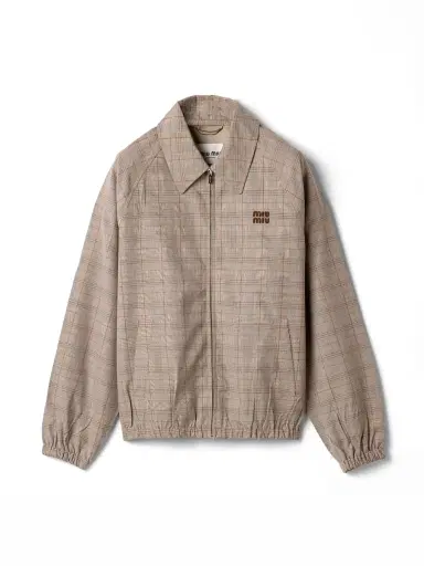 Miu Miu Prince of Wales Checked Blouson Jacket | Thumbnail 1 Miu Miu Prince of Wales Checked Blouson Jacket | Thumbnail 1