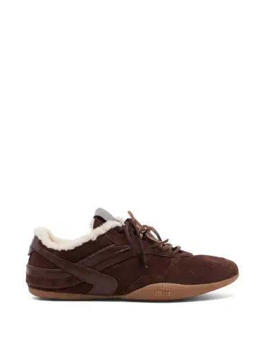 Miu Miu Shearling-Lined Suede Gymnasium Sneakers | Thumbnail 1 Miu Miu Shearling-Lined Suede Gymnasium Sneakers | Thumbnail 1