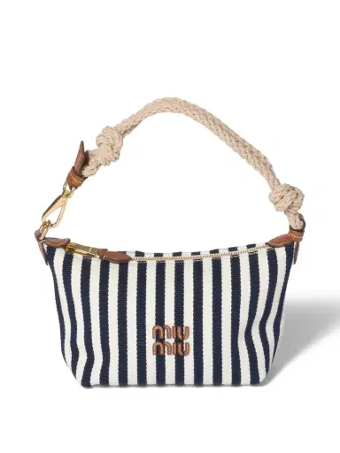 Miu Miu Striped Cotton and Leather Pouch | Thumbnail 1 Miu Miu Striped Cotton and Leather Pouch | Thumbnail 1