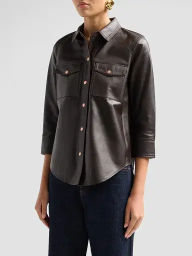 L'Agence Women's Avina Leather Blouse | Thumbnail 4 L'Agence Women's Avina Leather Blouse | Thumbnail 4