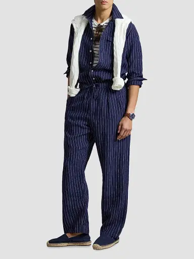 Polo Ralph Lauren Men's Lateef Relaxed-Fit Striped Linen Trousers | Thumbnail 2 Polo Ralph Lauren Men's Lateef Relaxed-Fit Striped Linen Trousers | Thumbnail 2