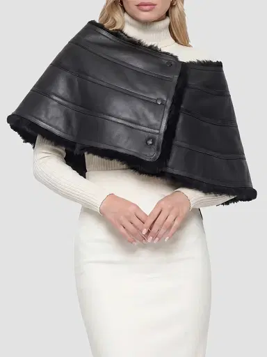 Gorski Women's Reversible Merinillo Lamb Cape - Black | Thumbnail 6 Gorski Women's Reversible Merinillo Lamb Cape - Black | Thumbnail 6