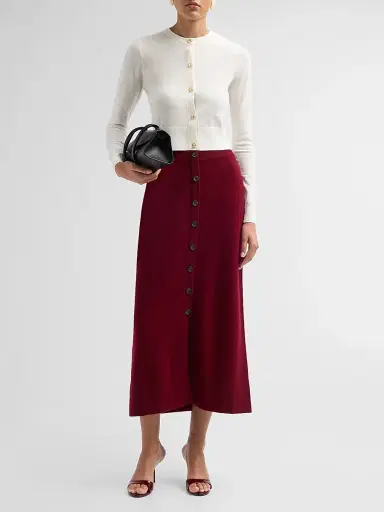 Altuzarra Women's Callahan Cashmere Button-Front Midi Skirt - Grenache - Size XL | Thumbnail 2 Altuzarra Women's Callahan Cashmere Button-Front Midi Skirt - Grenache - Size XL | Thumbnail 2