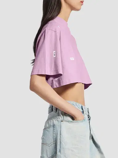 Balenciaga Women's Stickers Cropped T-Shirt - Old Pink White | Thumbnail 4 Balenciaga Women's Stickers Cropped T-Shirt - Old Pink White | Thumbnail 4