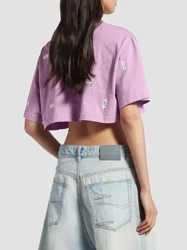 Balenciaga Women's Stickers Cropped T-Shirt - Old Pink White | Thumbnail 5 Balenciaga Women's Stickers Cropped T-Shirt - Old Pink White | Thumbnail 5