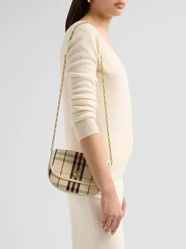 Burberry Women's Highlands Check Chain-Strap Crossbody Bag - Light Beige | Thumbnail 2 Burberry Women's Highlands Check Chain-Strap Crossbody Bag - Light Beige | Thumbnail 2