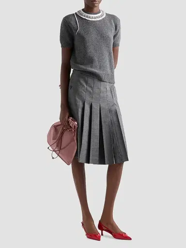 Prada Women's Short-Sleeved Wool and Cashmere Sweater - Grey | Thumbnail 2 Prada Women's Short-Sleeved Wool and Cashmere Sweater - Grey | Thumbnail 2