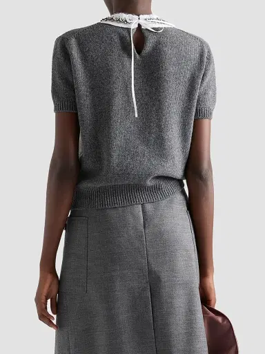 Prada Women's Short-Sleeved Wool and Cashmere Sweater - Grey | Thumbnail 4 Prada Women's Short-Sleeved Wool and Cashmere Sweater - Grey | Thumbnail 4