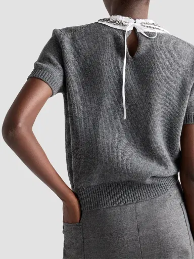 Prada Women's Short-Sleeved Wool and Cashmere Sweater - Grey | Thumbnail 5 Prada Women's Short-Sleeved Wool and Cashmere Sweater - Grey | Thumbnail 5