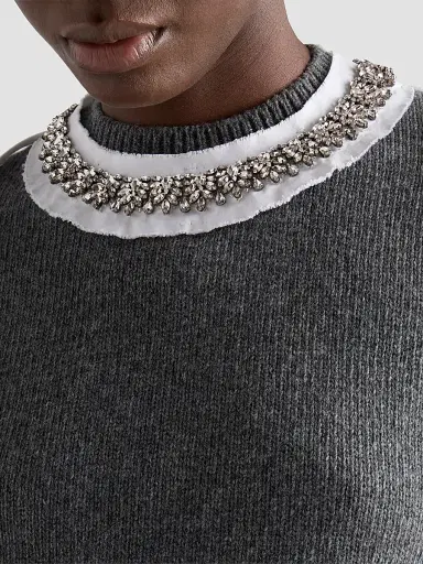 Prada Women's Short-Sleeved Wool and Cashmere Sweater - Grey | Thumbnail 7 Prada Women's Short-Sleeved Wool and Cashmere Sweater - Grey | Thumbnail 7