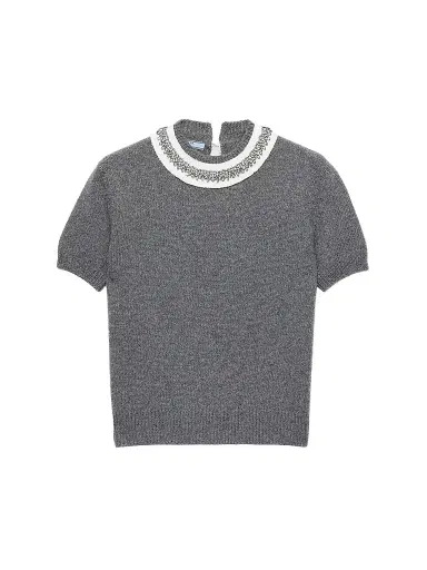 Prada Women's Short-Sleeved Wool and Cashmere Sweater - Grey | Thumbnail 1 Prada Women's Short-Sleeved Wool and Cashmere Sweater - Grey | Thumbnail 1