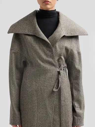 Rick Owens Women's Dracucollar Belted Wool Coat - Grey Melange | Thumbnail 5 Rick Owens Women's Dracucollar Belted Wool Coat - Grey Melange | Thumbnail 5