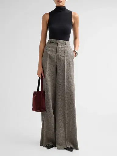 Rick Owens Women's Wide-Leg Tailored Wool Pants - Grey Melange | Thumbnail 2 Rick Owens Women's Wide-Leg Tailored Wool Pants - Grey Melange | Thumbnail 2