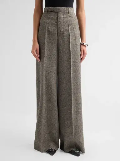 Rick Owens Women's Wide-Leg Tailored Wool Pants - Grey Melange | Thumbnail 4 Rick Owens Women's Wide-Leg Tailored Wool Pants - Grey Melange | Thumbnail 4
