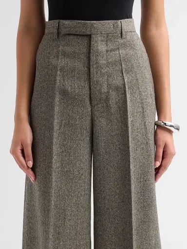 Rick Owens Women's Wide-Leg Tailored Wool Pants - Grey Melange | Thumbnail 5 Rick Owens Women's Wide-Leg Tailored Wool Pants - Grey Melange | Thumbnail 5