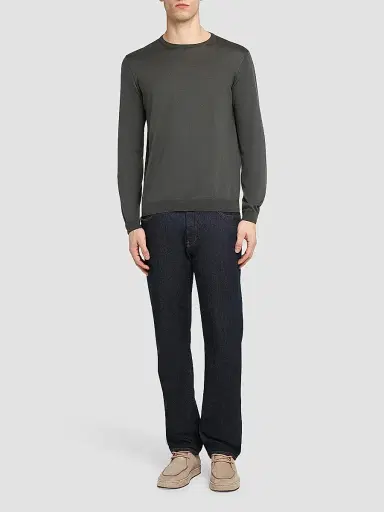Giorgio Armani Men's Silk-Cotton Crewneck Sweater - Black Beauty - Size 46 | Thumbnail 2 Giorgio Armani Men's Silk-Cotton Crewneck Sweater - Black Beauty - Size 46 | Thumbnail 2